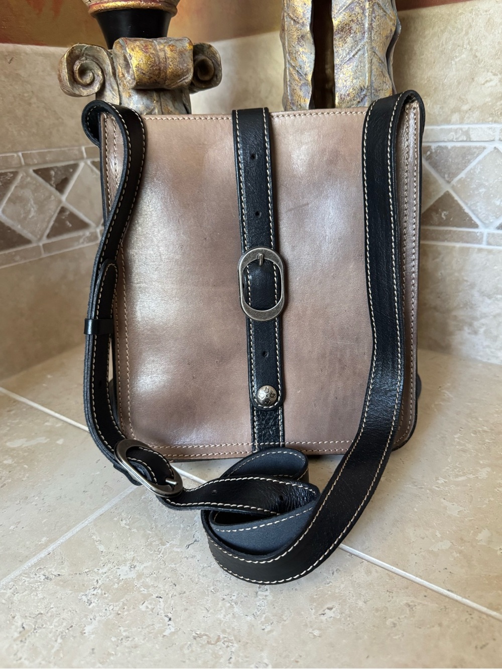 Patricia Nash Venezia Leather Crossbody Pouch Taupe Black